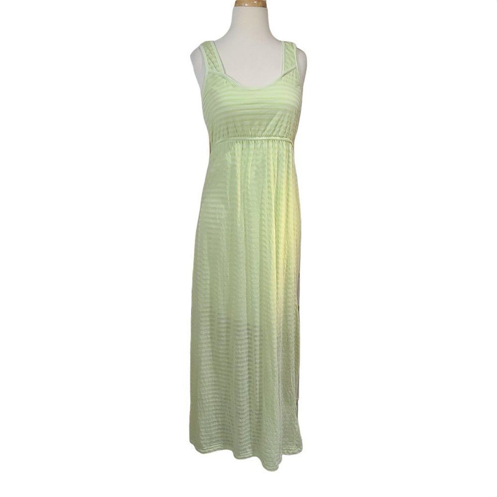 Half Moon Med Mint Green Striped Maxi Sundress Sleeveless Lined